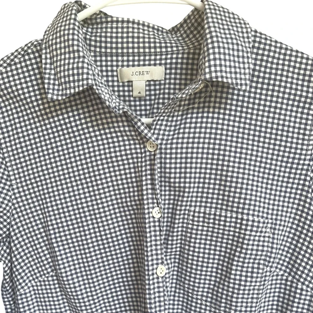 J.Crew‎ Blue White Gingham & Striped Pop Over Shirt 4